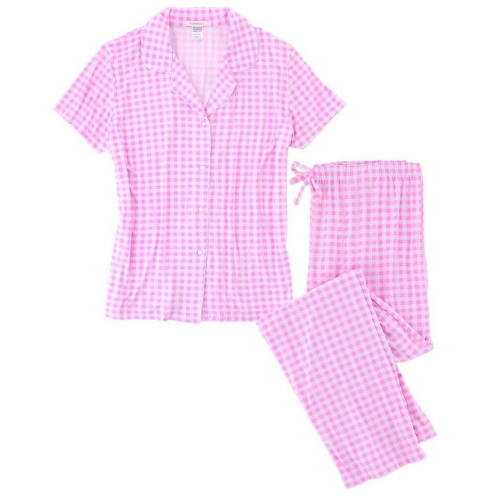 CTM Women's Gingham Notched Collar Pajama Set
